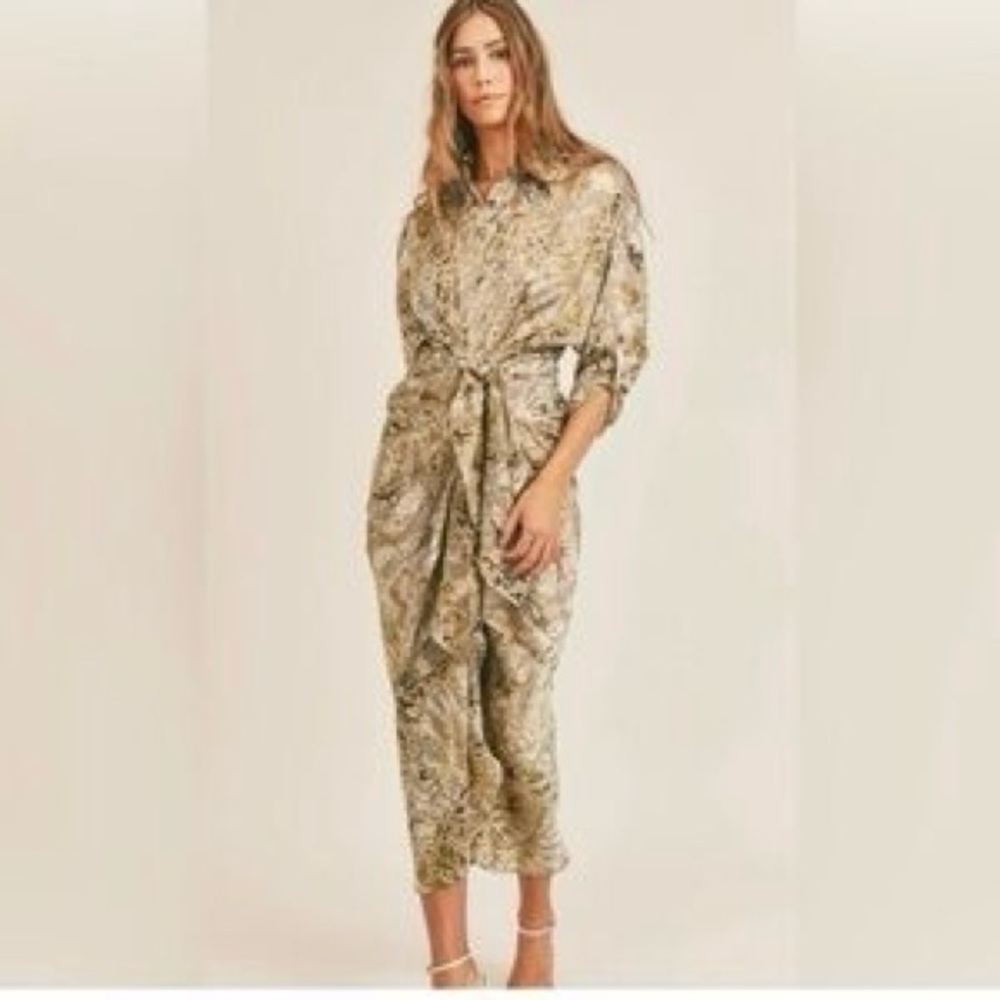 2b. Rych Satin Snake Print Ruched Midi Dress Size S NWOT